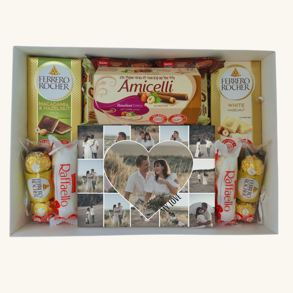 בלוק עץ מעוצב עם קולאז תמונות אישיות