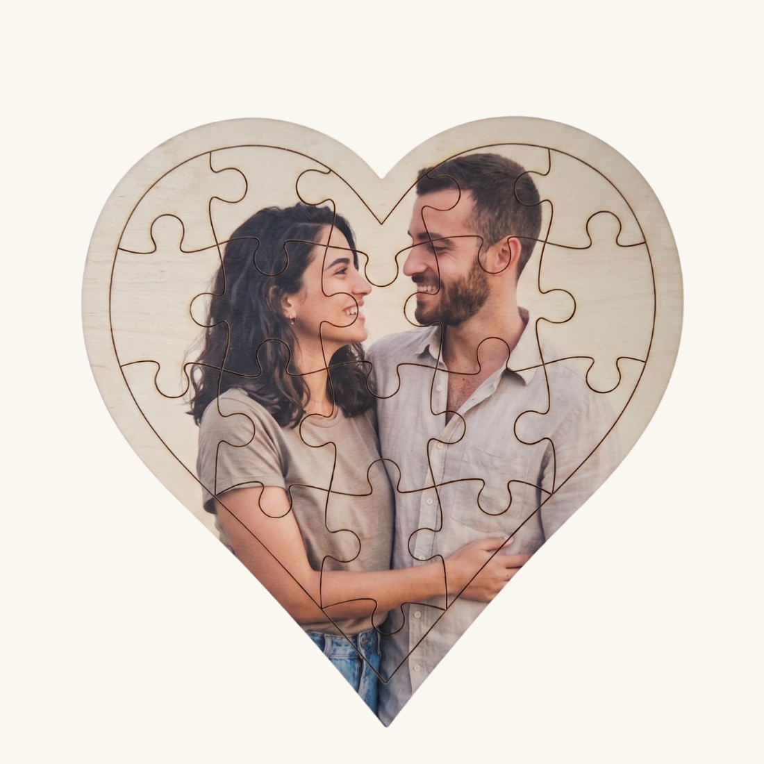 פאזל עץ עם תמונה אישית בצורת לב